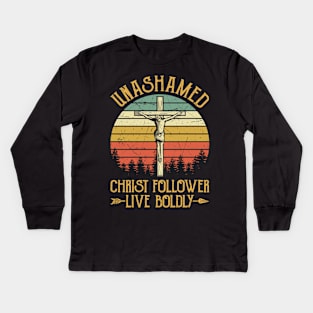 Vintage Christian Unashamed Christ Follower Live Boldly Kids Long Sleeve T-Shirt